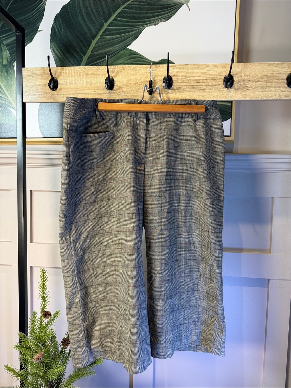 Gegrge Gray Plaid Wide-Leg Cropped Trousers 14